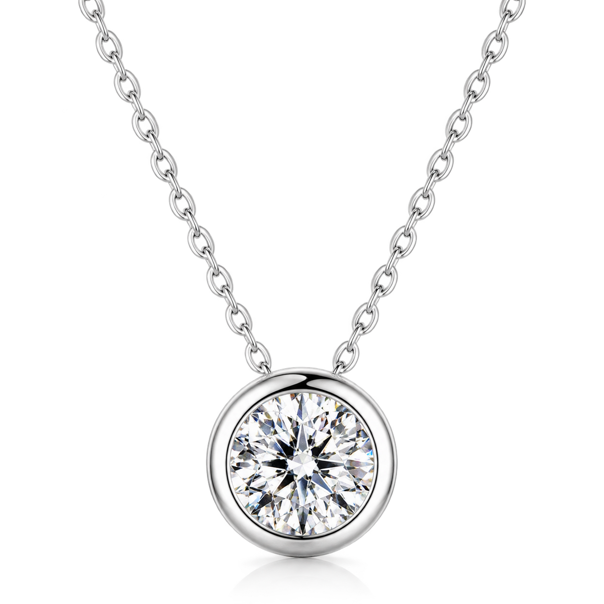 BAMOER Moissanite Bezel Pendant Necklace