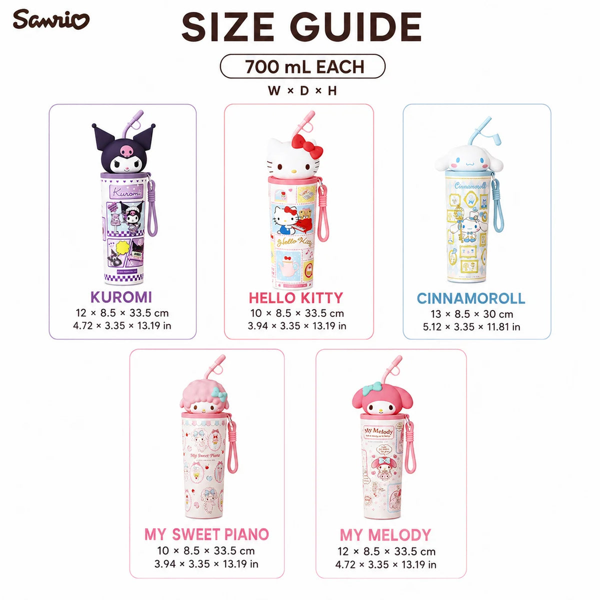 Sanrio 700ml Insulated Tumbler with Straw 316 Steel Travel Water Bottle 304 Steel Cute Cartoon Thermos Flask Coffee Mug Gift