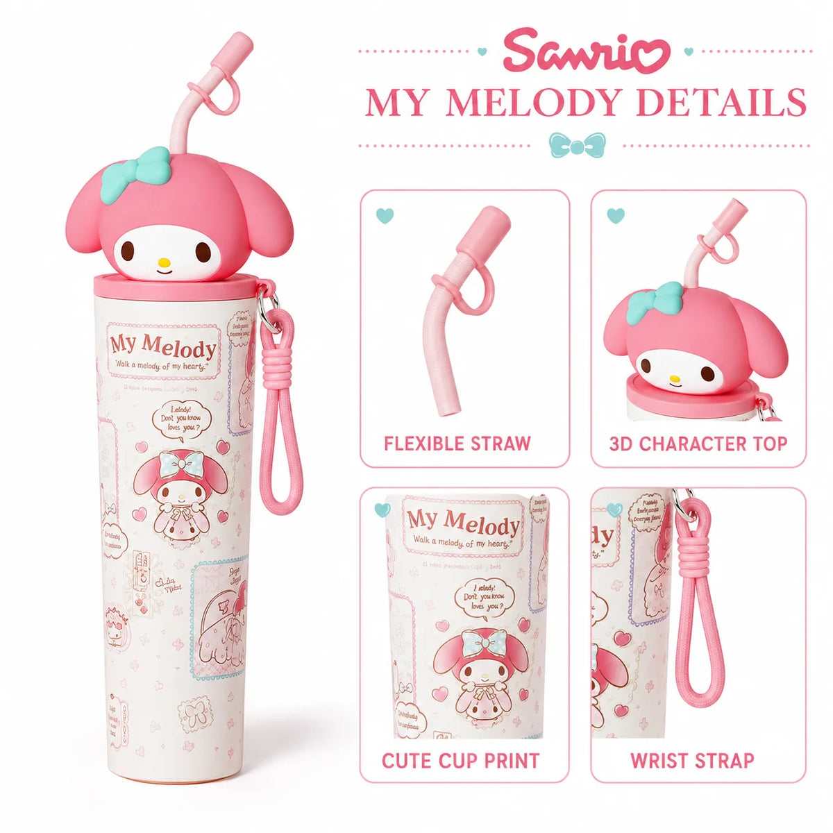 Sanrio 700ml Insulated Tumbler with Straw 316 Steel Travel Water Bottle 304 Steel Cute Cartoon Thermos Flask Coffee Mug Gift