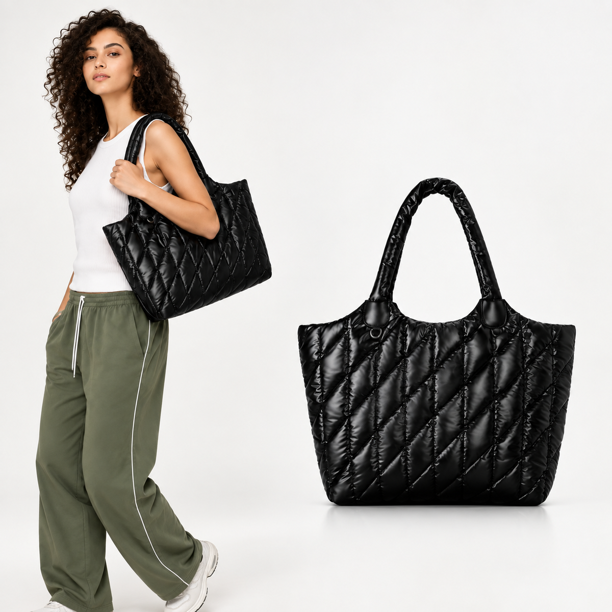 Large Capacity Quilted Tote Bag lifestyle image
