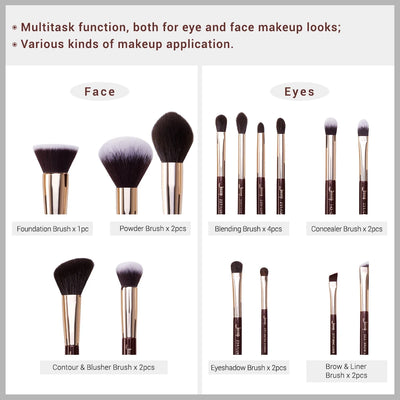 Jessup Makeup Brushes Set 15pcs Professional Makeup Brush Powder Eyeshadow Liner Foundation Blush Blending Zinfandel/Golden