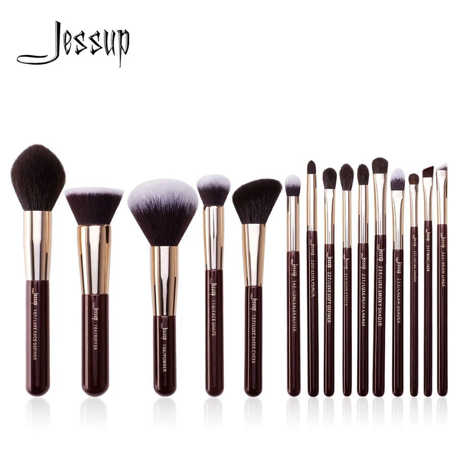 Jessup Makeup Brushes Set 15pcs Professional Makeup Brush Powder Eyeshadow Liner Foundation Blush Blending Zinfandel/Golden