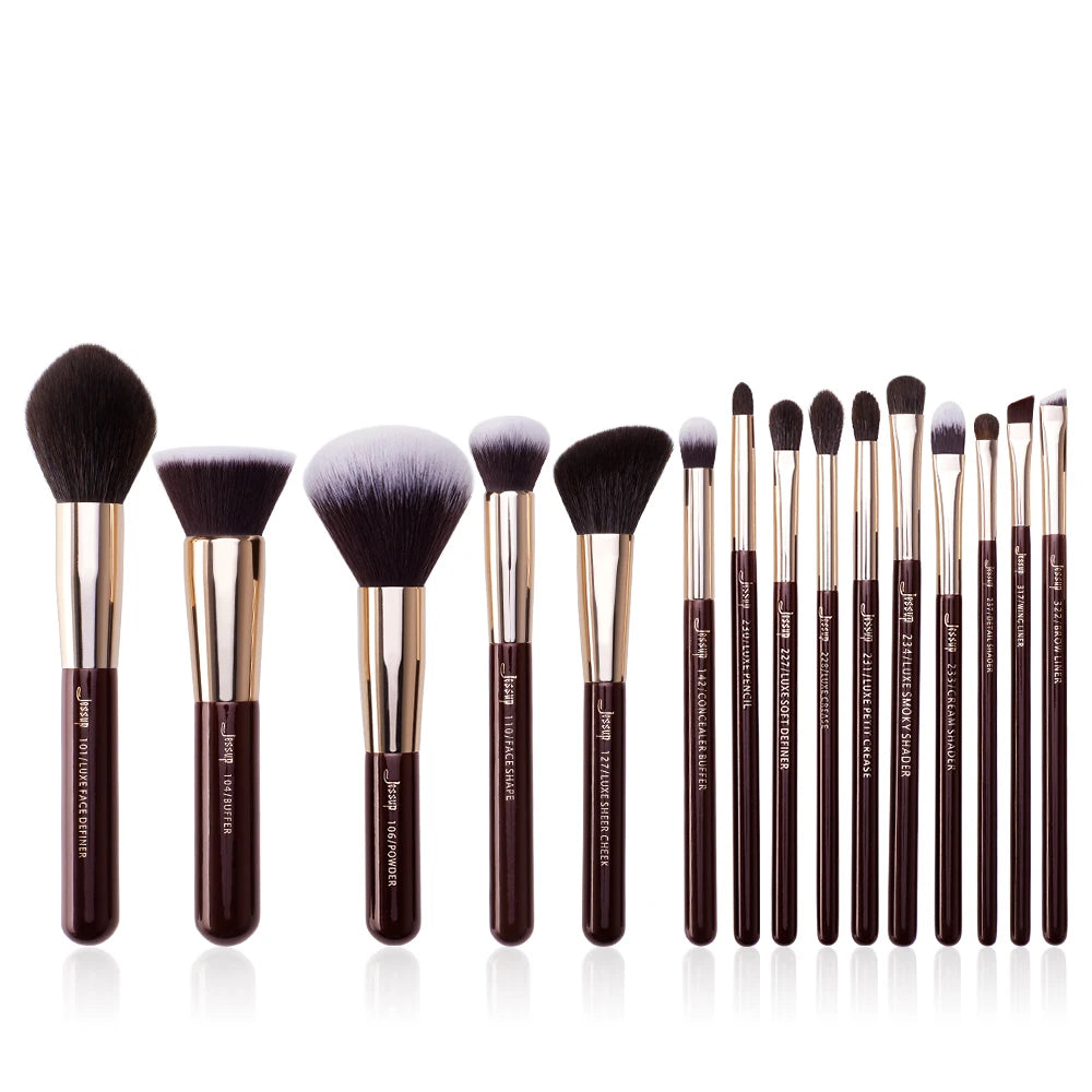 Jessup Makeup Brushes Set 15pcs Professional Makeup Brush Powder Eyeshadow Liner Foundation Blush Blending Zinfandel/Golden