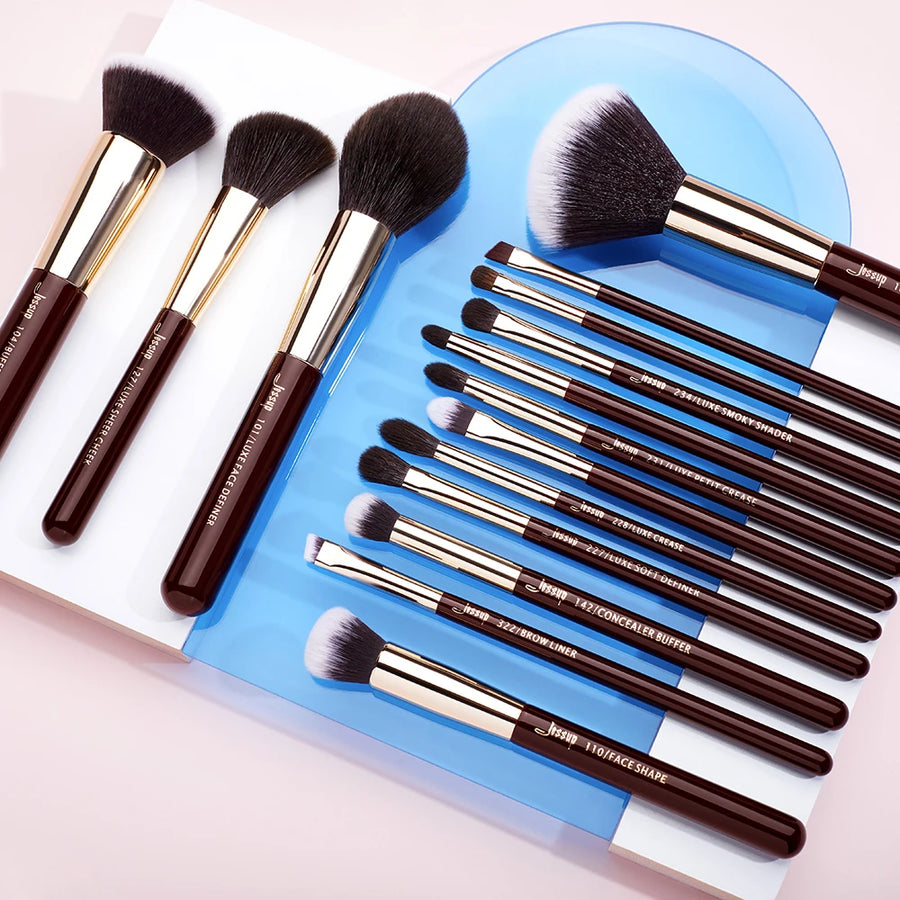 Jessup Makeup Brushes Set 15pcs Professional Makeup Brush Powder Eyeshadow Liner Foundation Blush Blending Zinfandel/Golden