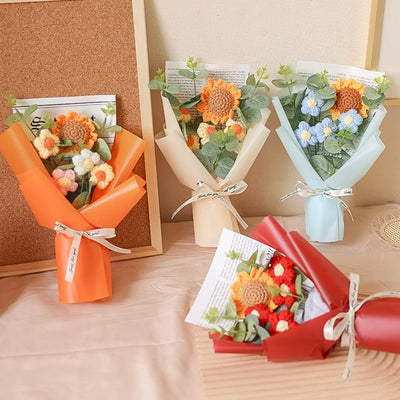 Handmade Crochet Flower Bouquet - Blue