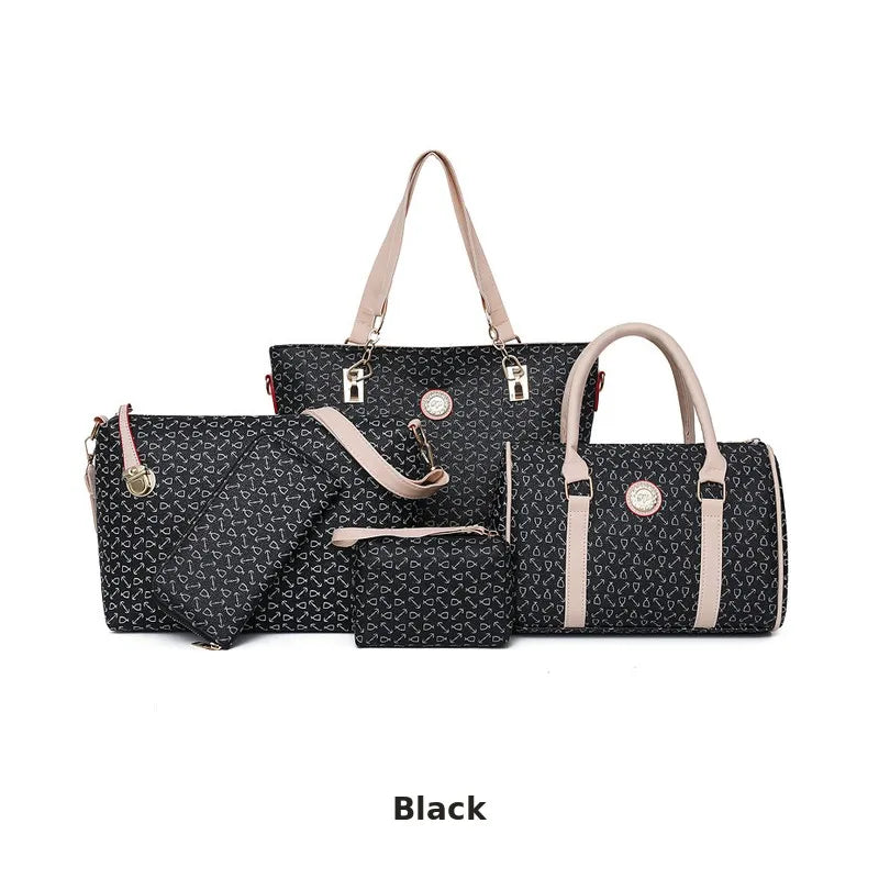 5-Piece Textured Handbag Set full set layout
