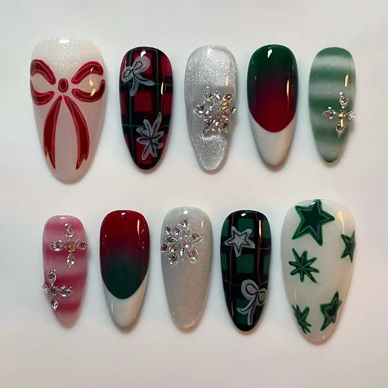 Christmas Snowflake Press-On Nails full set layout