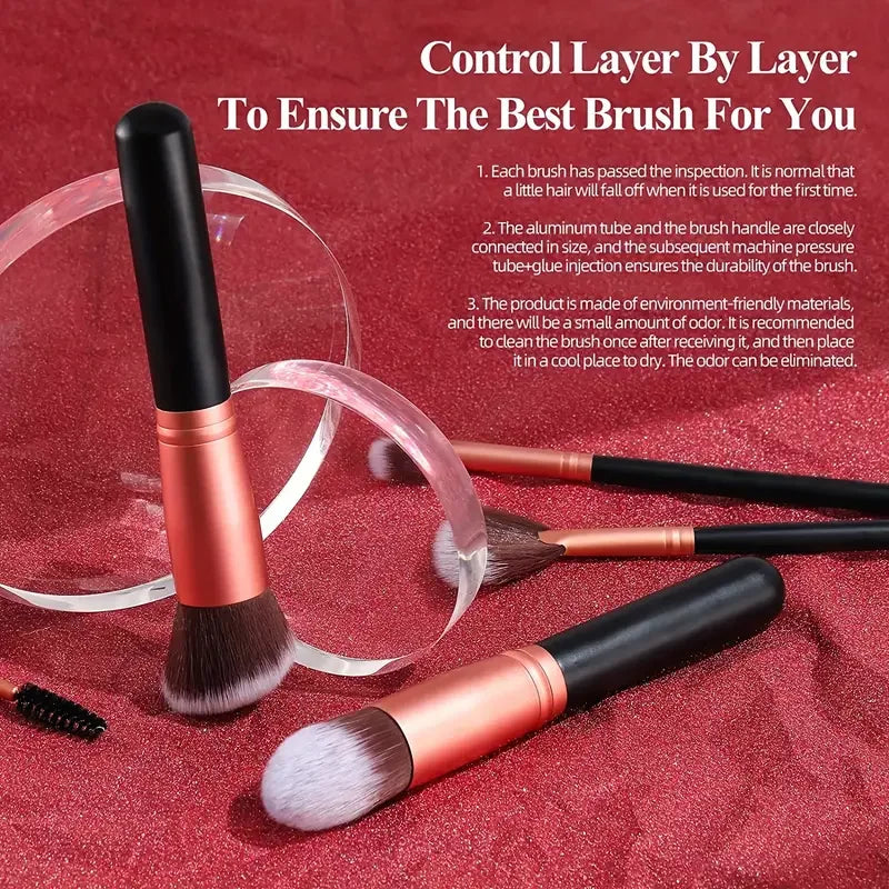 Aurevia ProBlend Makeup Brush Set - 14-Piece Orange Pink