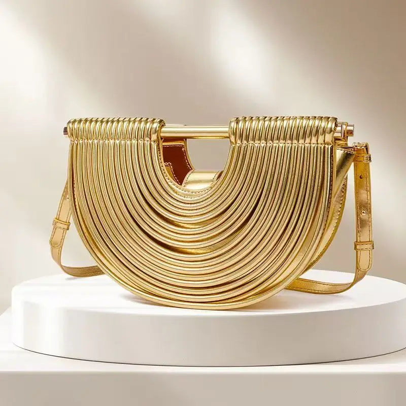 Handwoven Metallic Moon Hobo Bag