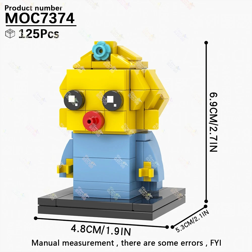 MOC Animation Series Brickheadzed Building Blocks Marge Bart Maggie Homer Figure Toy DIY Character Model Assembly Brick Kid Gift