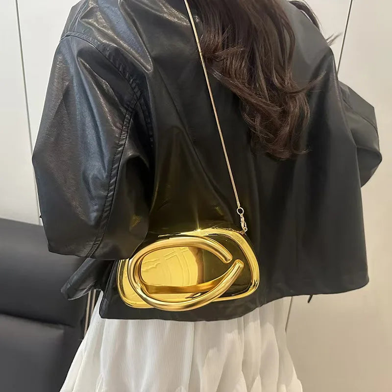 Gold Closure Box Clutch - White
