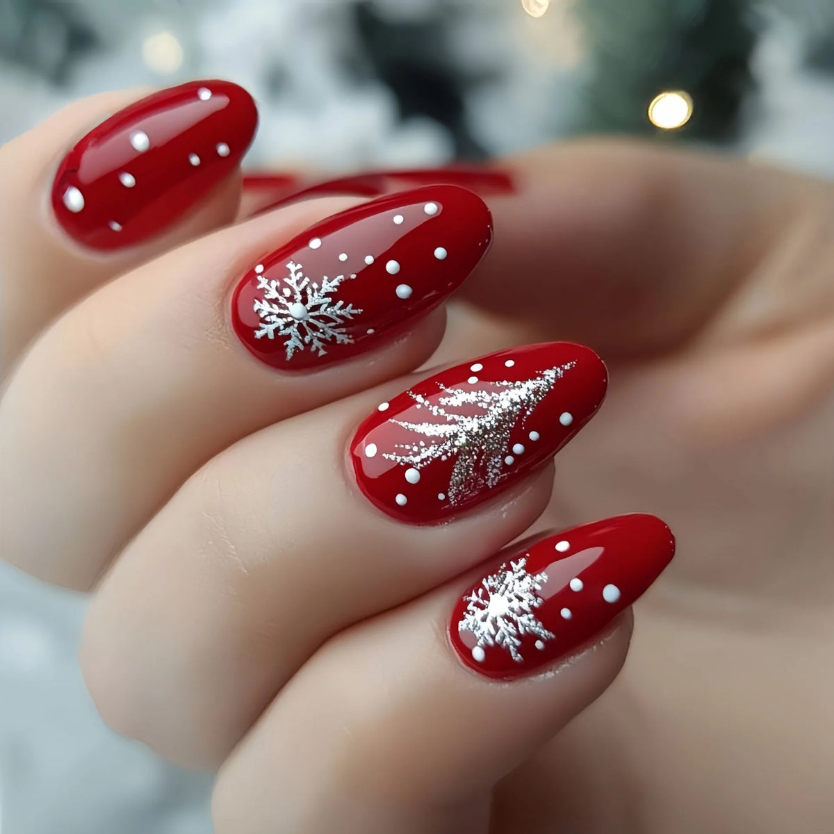 Christmas Snowflake Press-On Nails texture detail