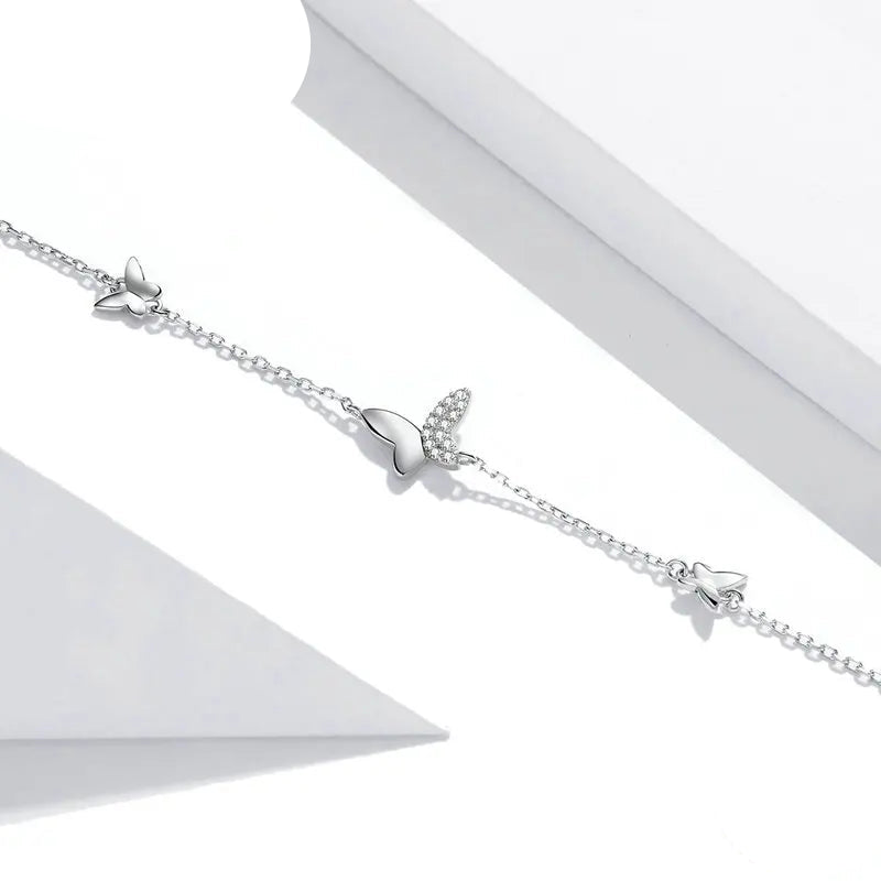 BAMOER Flying Butterfly Silver Bracelet worn