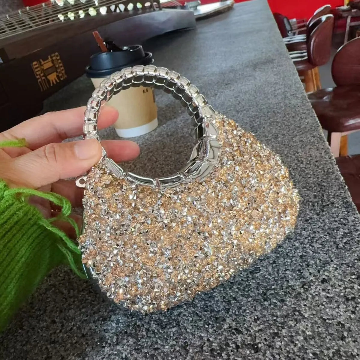 Mini Box Acrylic Clutch worn crossbody