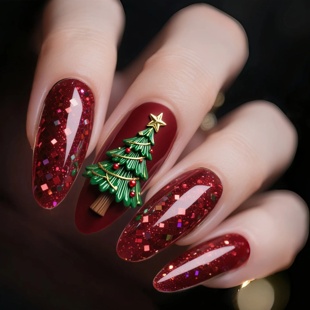Christmas Snowflake Press-On Nails application step