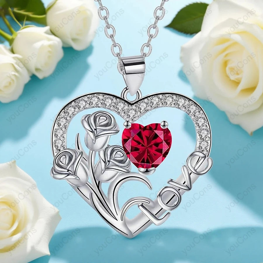 Heart Zircon Necklace - Blue