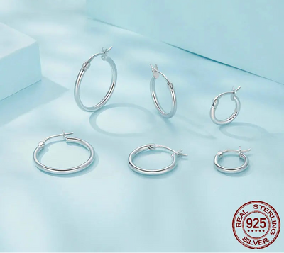 BAMOER Glossy Tube Hoop Earrings - Silver