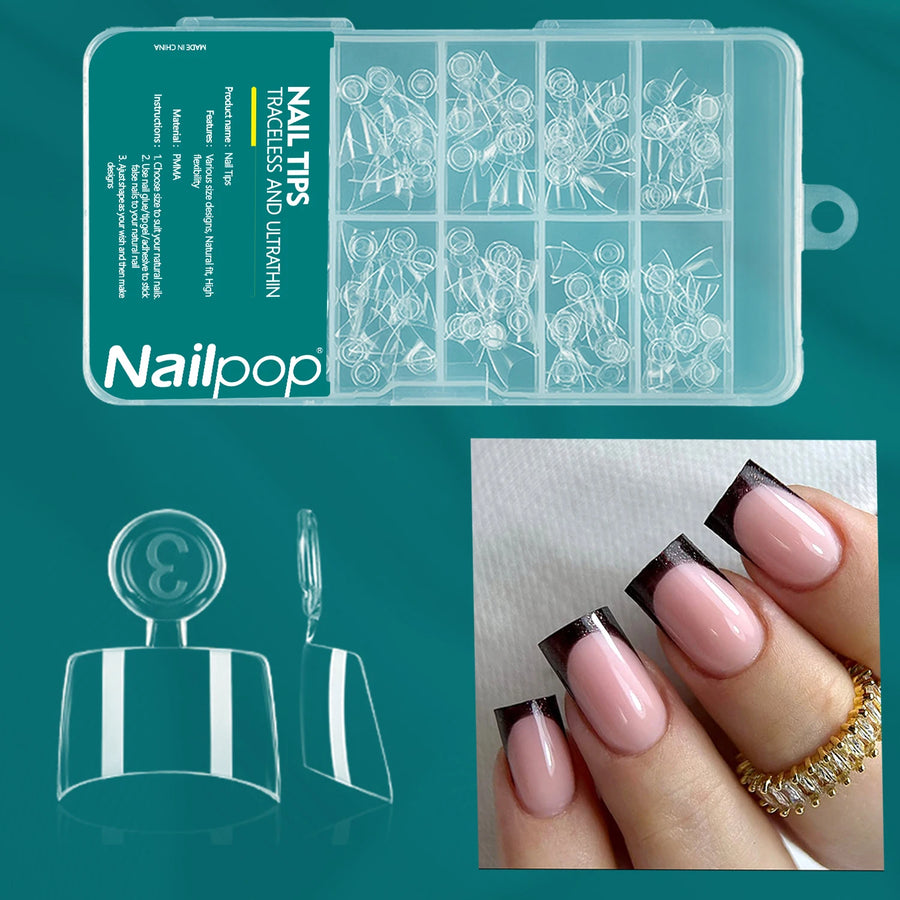 Nailpop 120pcs Shallow Nail Tips 12 Sizes  Flexible Soft Gel Tips Clear Press On Nails Acrylic Poly Gel Extension Salon Manicure