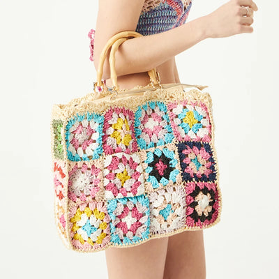 Bohemian Woven Beach Tote - Beige