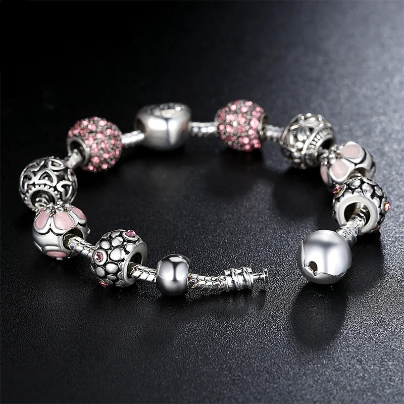 BAMOER Heart & Flower Charm Bracelet - Celestara
