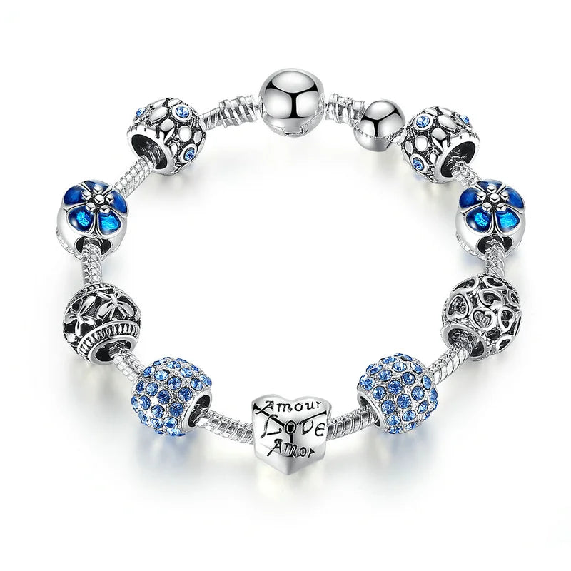 BAMOER Heart & Flower Charm Bracelet charm detail