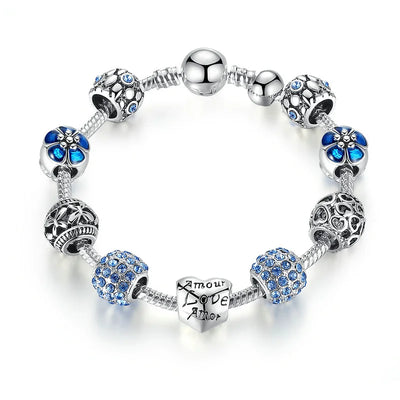 BAMOER Heart & Flower Charm Bracelet charm detail