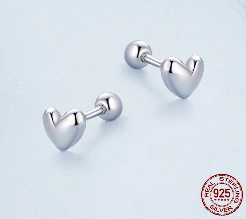 BAMOER Mini Heart Stud Earrings - Silver