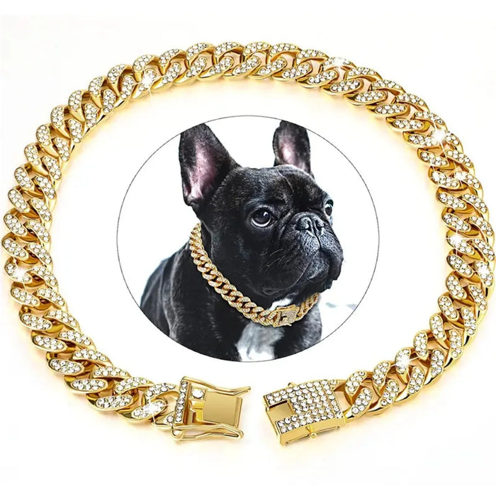 Jewelled Metal Chain Pet Collar