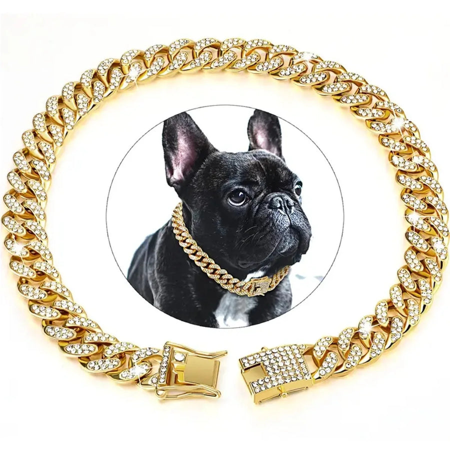 Jewelled Metal Chain Pet Collar