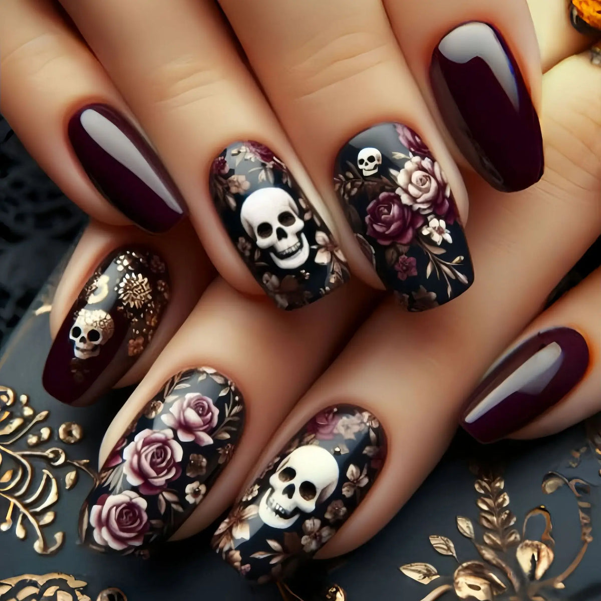 Crimvella Nocturne Nails 24pc Long Dark Red Halloween Press-On Nails