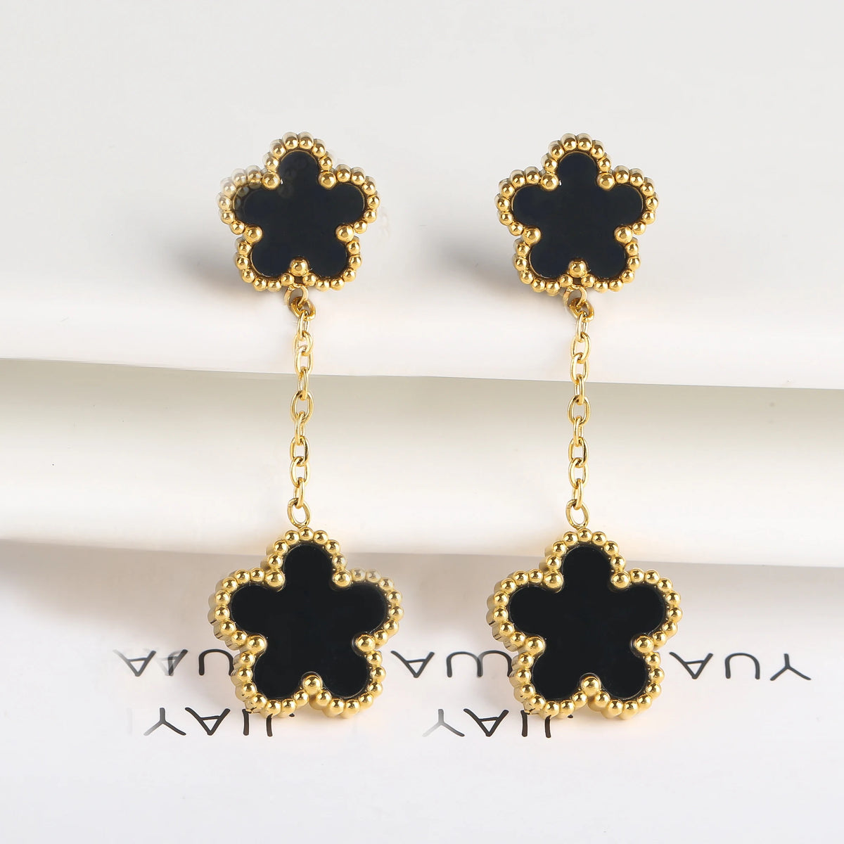 Five-Leaf Flower Drop Earrings - White