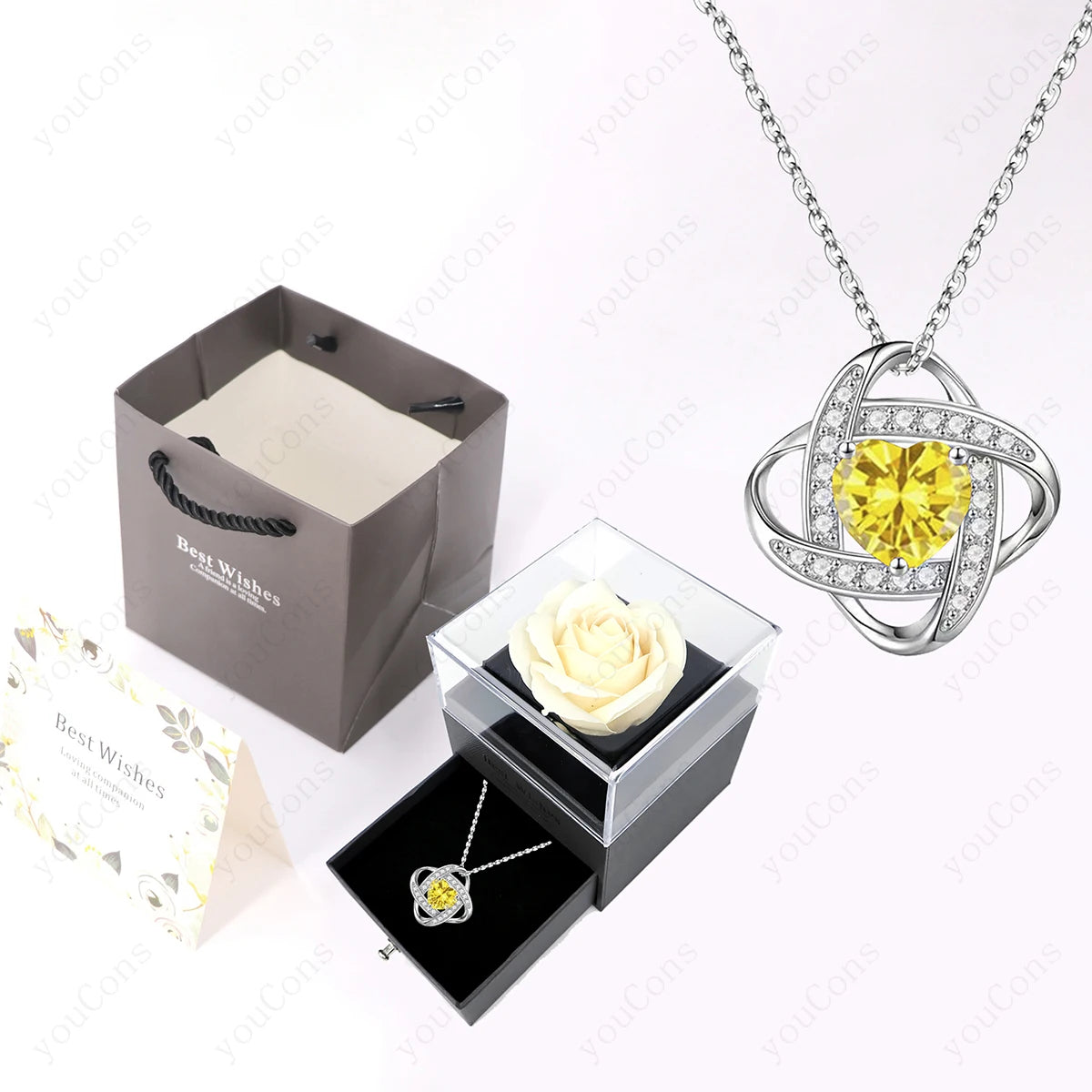 Green Heart Pendant Necklace rose box detail