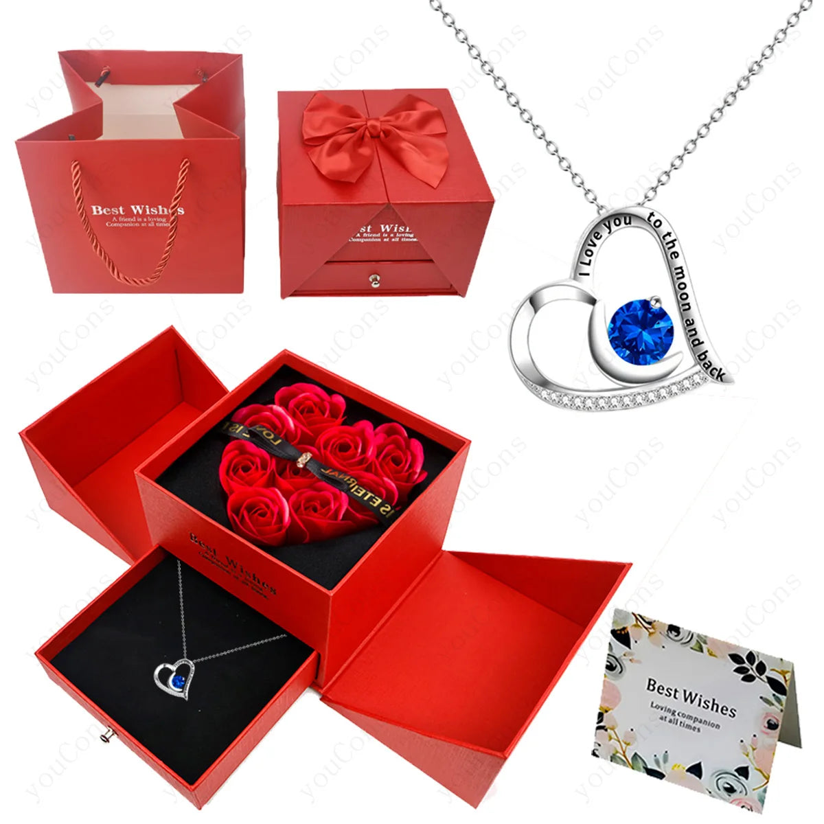 Heart Bow Pendant Necklace rose box detail