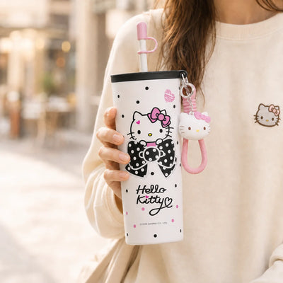 Hello Kitty Sanrio Insulated Tumbler 316 Stainless Steel Water Bottle with Charm Strap – Portable Vacuum Travel Cup for Office, School & Daily Use