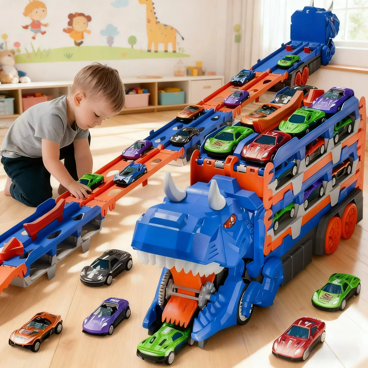 Dinosaur Catapult Car Track Playset - Green