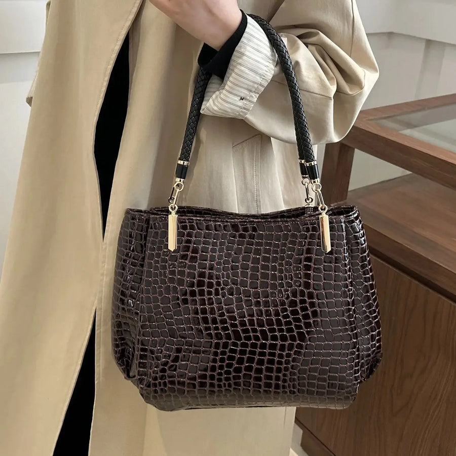 Croc-Embossed Handbag - Red