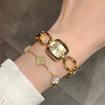 Women's Gold Quartz Watch - Vintage Square Dial