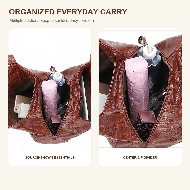 Women's Soft PU Leather Tote Bag - Burnt Orange
