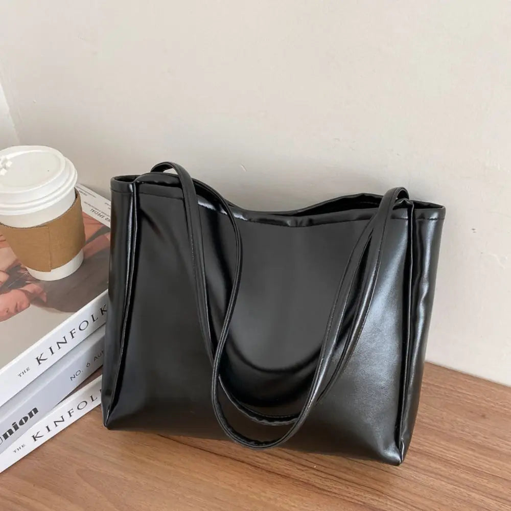 Lunéva™ Large PU Tote Bag worn on shoulder