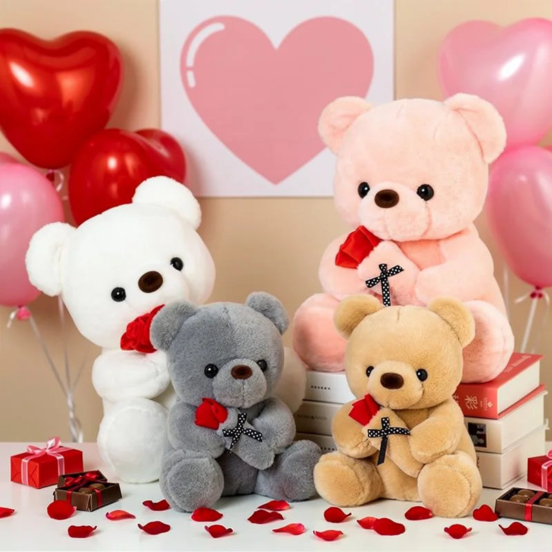 Wedding Rose Bear Plush Toy - White