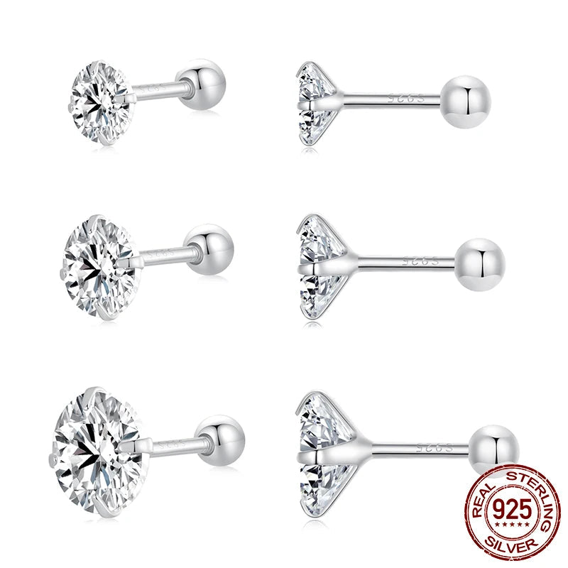 BAMOER Round CZ Stud Earrings close-up