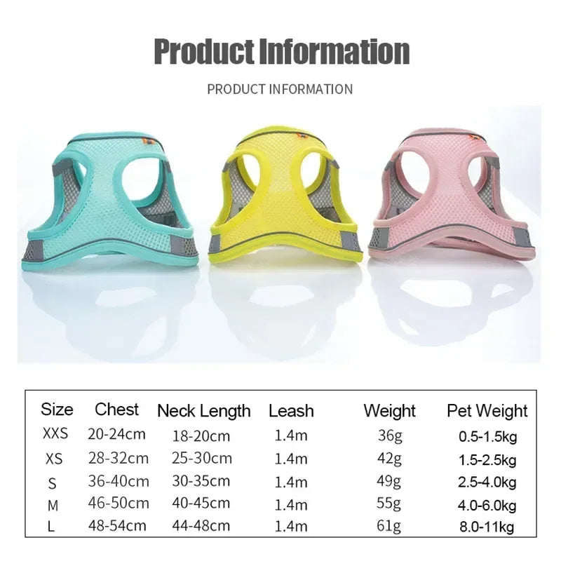 Adjustable Pet Safety Harness size reference