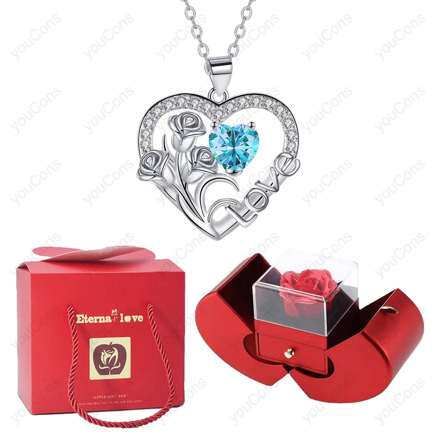 Heart Zircon Necklace - Sky Blue