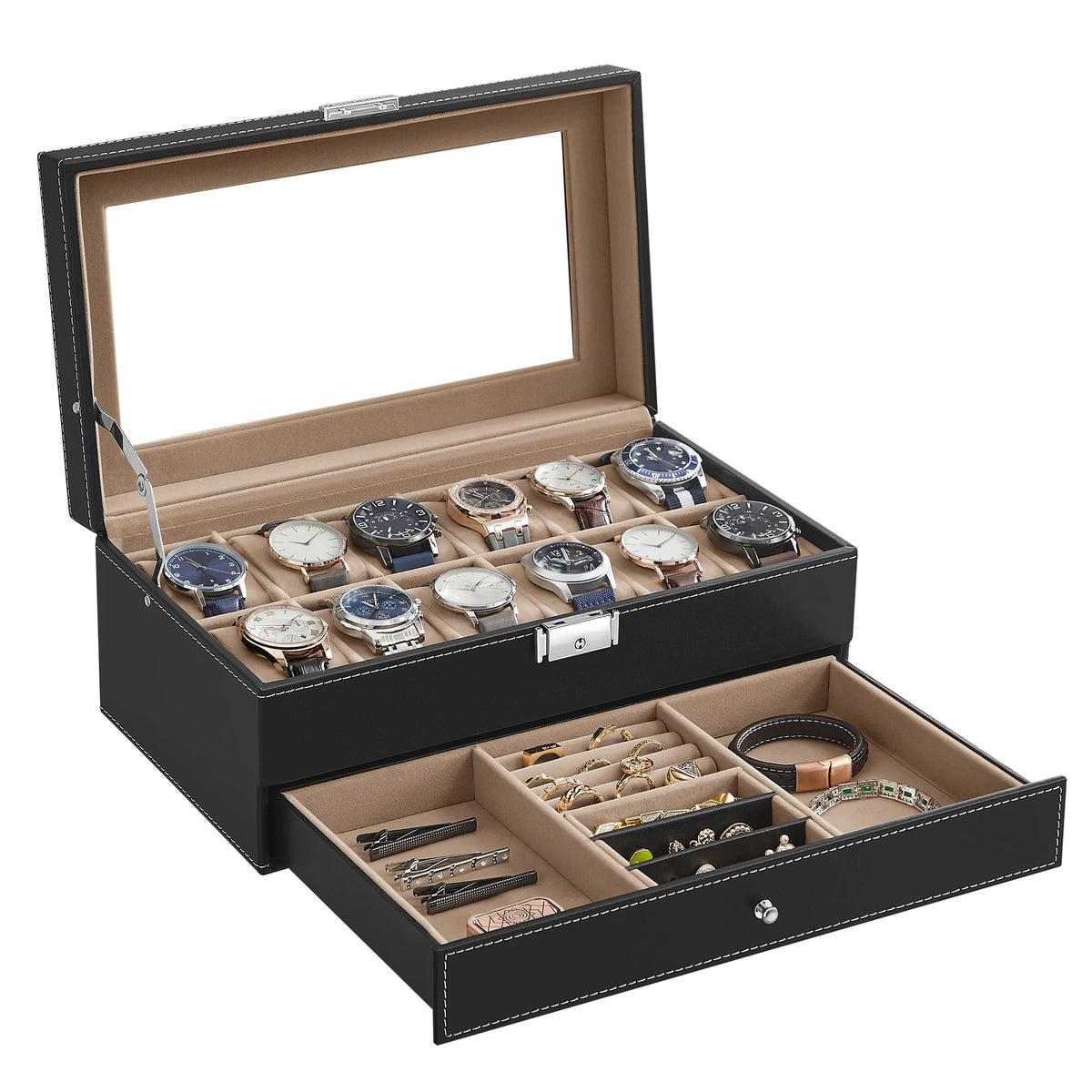 12-Slot Watch Box lock and key detail
