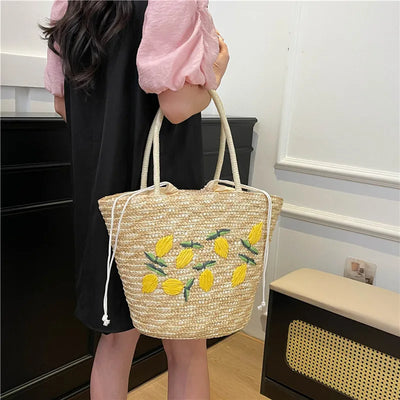 Braided Rattan Boho Bag texture detail