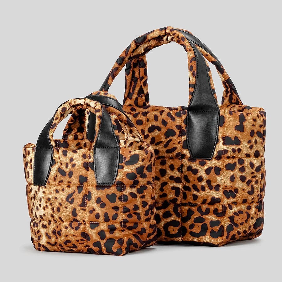 Quilted Puffer Crossbody Bag - Leopard