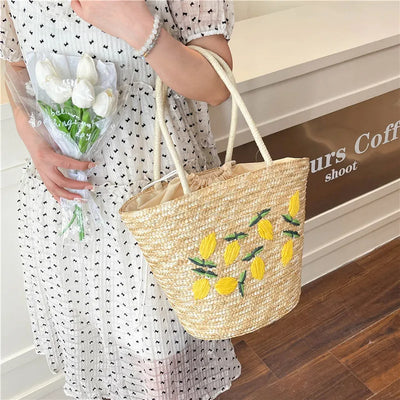 Braided Rattan Boho Bag interior view