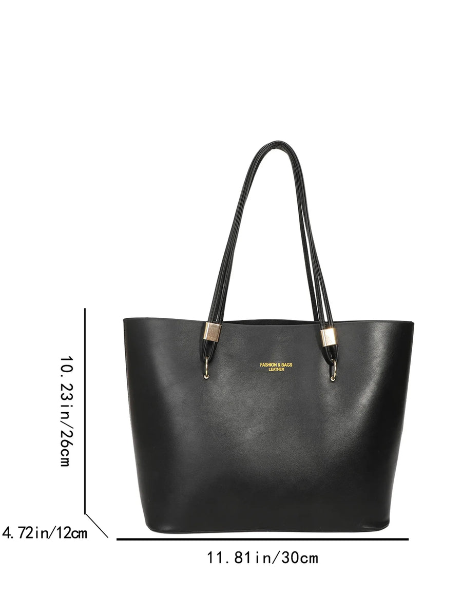 Women's PU Fashion Tote Bag - Black