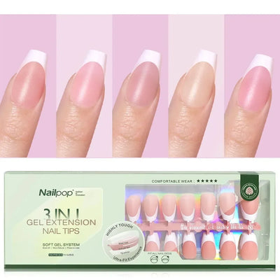 Nailpop 3 in 1 French Gel Nail Tips 150PCS French Press on Nails Short Coffin Tips No Need to File Fake Nails for Nail Art DIY