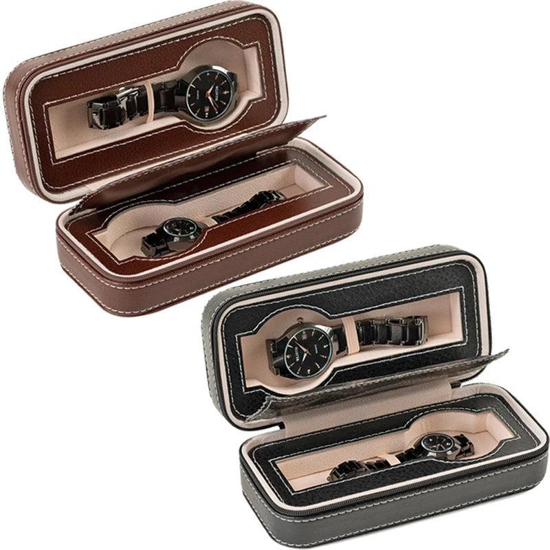 Portable Travel Watch Case - 2 Grids Brown